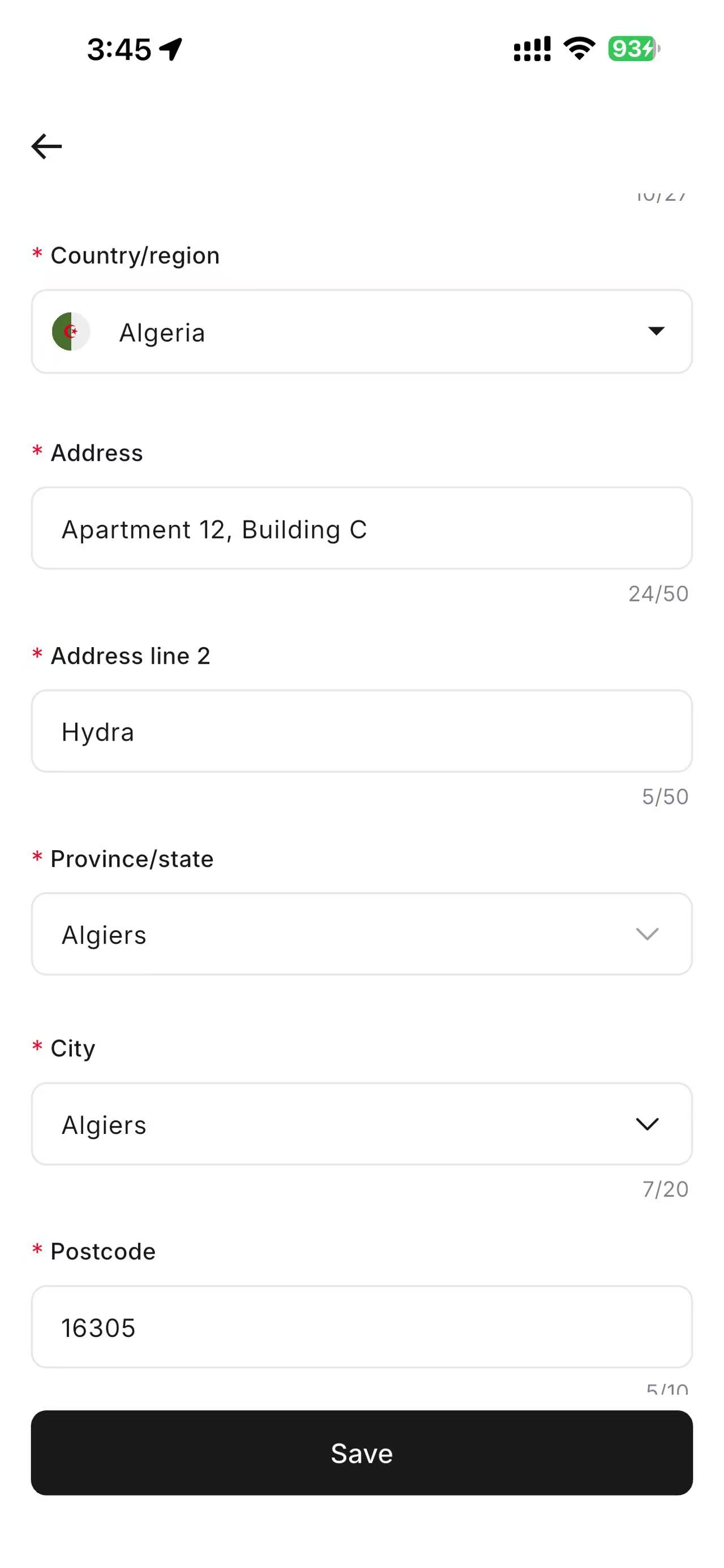 RedotPay billing address form showing country, address, province, city and postcode fields