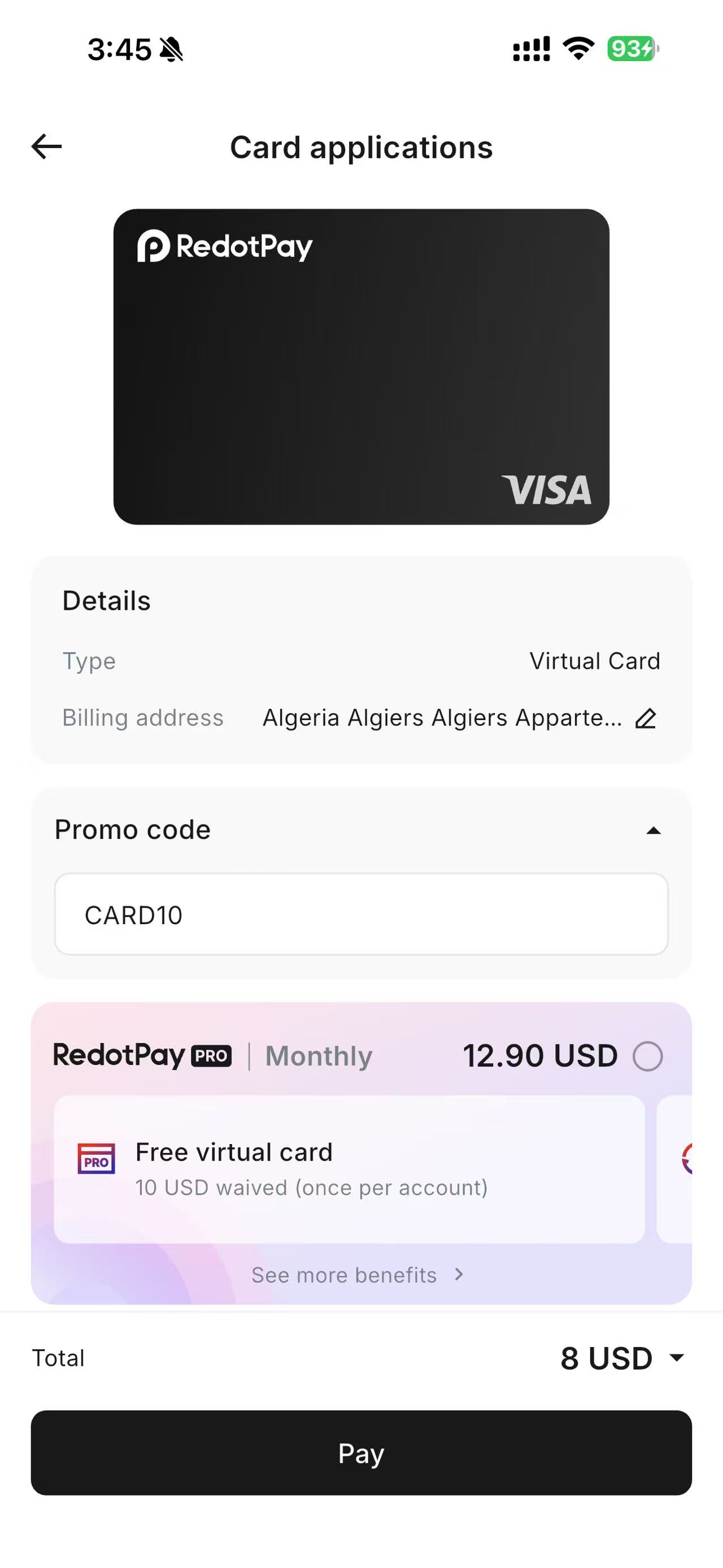RedotPay promo code and RedotPay coupon code example with RedotPay2 entered and total changed